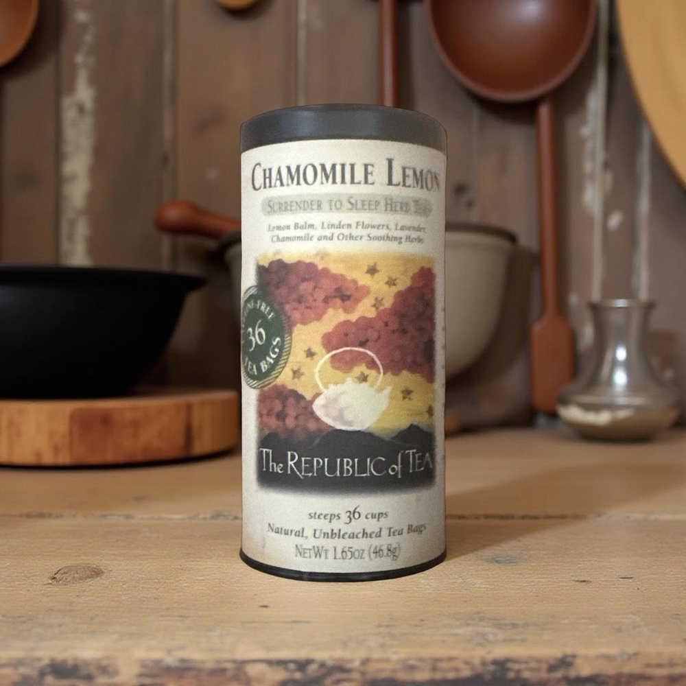 - Chamomile Lemon Herbal Tea, 36 Tea Bag Tin By “The Republic Of Tea” Exp. 10/26